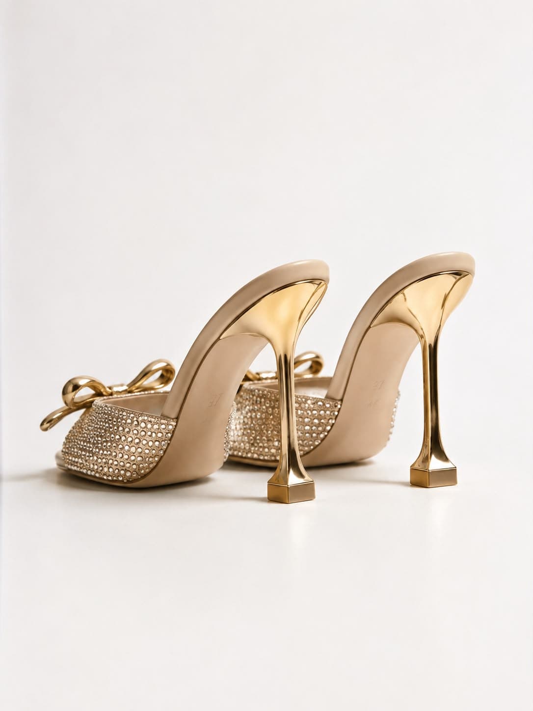 Rhinestone Bow Metallic Stiletto Heels